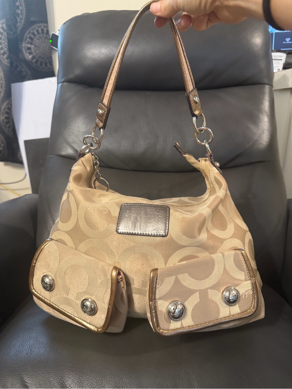 Coach Poppy Signature Spotlight Bag in Khaki and Gold